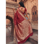 Women's Art Silk Printed Saree With Unstitched Blouse 5.5Mtr (Red)