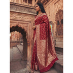 Women's Art Silk Printed Saree With Unstitched Blouse 5.5Mtr (Red)