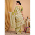 Women's Linen Cotton Printed Saree With Unstitched Blouse 5.5Mtr (Mustard)