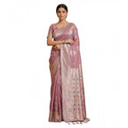 Women's Linen Cotton Printed Saree With Unstitched Blouse 5.5Mtr (Purple)