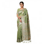 Women's Linen Cotton Printed Saree With Unstitched Blouse 5.5Mtr (Light Green)