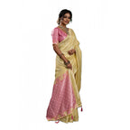 Women's Linen Cotton Printed Saree With Unstitched Blouse 5.5Mtr (Yellow )
