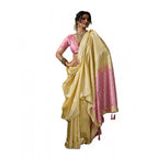 Women's Linen Cotton Printed Saree With Unstitched Blouse 5.5Mtr (Yellow )