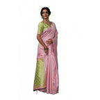 Women's Linen Cotton Printed Saree With Unstitched Blouse 5.5Mtr (Pink)