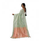 Women's Linen Cotton Printed Saree With Unstitched Blouse 5.5Mtr (Pista Green)