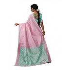 Women's Linen Cotton Printed Saree With Unstitched Blouse 5.5Mtr (Pastel Pink)