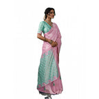 Women's Linen Cotton Printed Saree With Unstitched Blouse 5.5Mtr (Pastel Pink)