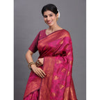 Women's Silk Printed Saree With Unstitched Blouse 5.5Mtr (Magenta)