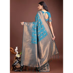 Women's Banarasi Silk Printed Saree With Unstitched Blouse 5.5Mtr (Blue)