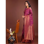 Women's Banarasi Silk Printed Saree With Unstitched Blouse 5.5Mtr (Purple)