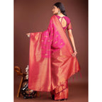 Women's Banarasi Silk Printed Saree With Unstitched Blouse 5.5Mtr (Magenta)