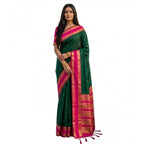 Women's Silk Blend Printed Saree With Unstitched Blouse 5.5Mtr (Dark Green-Pink)