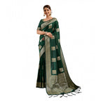 Women's Silk Blend Printed Saree With Unstitched Blouse 5.5Mtr (Dark Green)