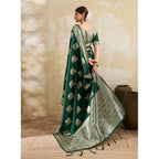 Women's Silk Blend Printed Saree With Unstitched Blouse 5.5Mtr (Dark Green)