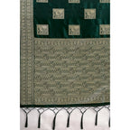 Women's Silk Blend Printed Saree With Unstitched Blouse 5.5Mtr (Dark Green)