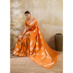 Women's Silk Blend Printed Saree With Unstitched Blouse 5.5Mtr (Orange)