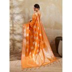 Women's Silk Blend Printed Saree With Unstitched Blouse 5.5Mtr (Orange)