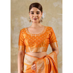 Women's Silk Blend Printed Saree With Unstitched Blouse 5.5Mtr (Orange)