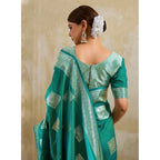 Women's Silk Blend Printed Saree With Unstitched Blouse 5.5Mtr (Sea Green)
