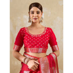 Women's Silk Blend Printed Saree With Unstitched Blouse 5.5Mtr (Red)