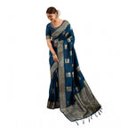 Women's Silk Blend Printed Saree With Unstitched Blouse 5.5Mtr (Teal Blue)