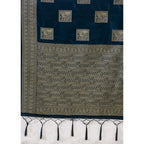 Women's Silk Blend Printed Saree With Unstitched Blouse 5.5Mtr (Teal Blue)