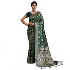 Women's Silk Blend Printed Saree With Unstitched Blouse 5.5Mtr (Bottel Green)