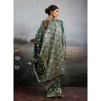 Women's Silk Blend Printed Saree With Unstitched Blouse 5.5Mtr (Bottel Green)
