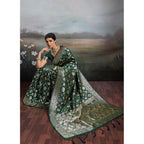 Women's Silk Blend Printed Saree With Unstitched Blouse 5.5Mtr (Bottel Green)