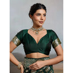 Women's Silk Blend Printed Saree With Unstitched Blouse 5.5Mtr (Bottel Green)