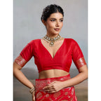 Women's Silk Blend Printed Saree With Unstitched Blouse 5.5Mtr (Red)
