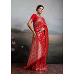 Women's Silk Blend Printed Saree With Unstitched Blouse 5.5Mtr (Red)