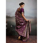 Women's Silk Blend Printed Saree With Unstitched Blouse 5.5Mtr (Wine)