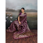 Women's Silk Blend Printed Saree With Unstitched Blouse 5.5Mtr (Wine)