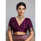Women's Silk Blend Printed Saree With Unstitched Blouse 5.5Mtr (Wine)