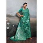 Women's Silk Blend Printed Saree With Unstitched Blouse 5.5Mtr (Rama Green)