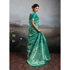 Women's Silk Blend Printed Saree With Unstitched Blouse 5.5Mtr (Rama Green)