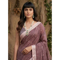 Women's Linen Cotton Printed Saree With Unstitched Blouse 5.5Mtr (Purple)