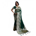 Women's Silk Blend Printed Saree With Unstitched Blouse 5.5Mtr (Dark Green)