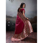 Women's Silk Blend Printed Saree With Unstitched Blouse 5.5Mtr (Maroon)