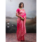 Women's Silk Blend Printed Saree With Unstitched Blouse 5.5Mtr (Pink)