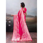 Women's Silk Blend Printed Saree With Unstitched Blouse 5.5Mtr (Pink)