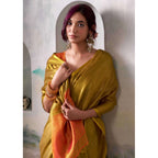 Women's Tissue Silk Solid Saree With Unstitched Blouse 5.5Mtr (Mustard)