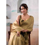 Women's Tissue Silk Solid Saree With Unstitched Blouse 5.5Mtr (Gold)