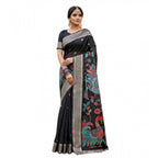 Women's Linen Cotton Floral Embroidered Saree With Unstitched Blouse 5.5Mtr (Black)