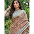 Women's Linen Floral Embroidered Saree With Unstitched Blouse 5.5Mtr (Brown)
