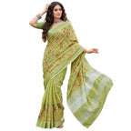 Women's Linen Floral Embroidered Saree With Unstitched Blouse 5.5Mtr (Light Green)