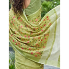 Women's Linen Floral Embroidered Saree With Unstitched Blouse 5.5Mtr (Light Green)