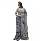 Women's Chiffon Embellished Saree With Unstitched Blouse 5.5Mtr (Multicolor)