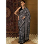 Women's Crepe Printed Saree With Unstitched Blouse 5.5Mtr (Black)